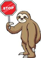 Sloth holding stop sign illustration vector