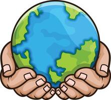 Hands holding the earth illustration vector