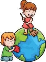 Kids cleaning the earth illustration vector