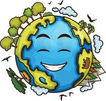 Healthy planet Earth with smiley face illustration vector