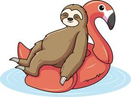 Sloth on inflatable pool float illustration vector