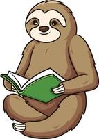 Sloth reading a book illustration vector