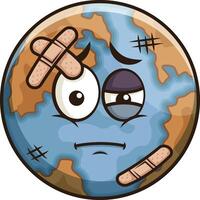 Injured planet Earth with sad face illustration vector