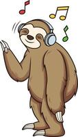 Sloth with headphones illustration vector