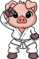 Pig doing karate illustration vector