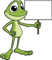 Frog mascot holding blank sign illustration vector