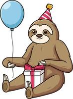 Birthday sloth holding balloon illustration vector