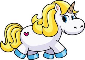 Unicorn with blonde hair and heart tattoo illustration vector
