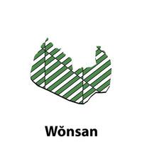Wonsan City of North Korea map illustration, template with outline graphic sketch design vector