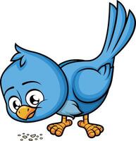 azul pájaro comiendo un pan migas ilustración vector