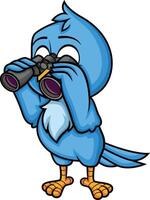 Blue bird holding binoculars illustration vector