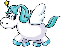 Winged unicorn with little yellow star illustration vector