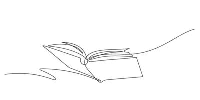continuous line drawing of opening book education and knowledge vector