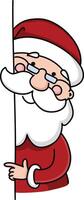 Santa claus behind a wall pointing sideways illustration vector