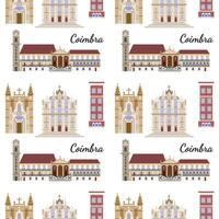 Seamless pattern with the sights of Coimbra Portugal, the illustration is made in a flat style for wallpaper background, gift packaging, souvenir product design, postcards and notebooks for tourists vector