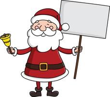 Cute santa claus ringing a christmas bell and holding an empty sign illustration vector