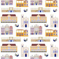 Seamless pattern with the sights of Aveiro, Portugal, the illustration is made in a flat style for wallpaper background, gift packaging, souvenir product design, postcards and notebooks for tourists vector