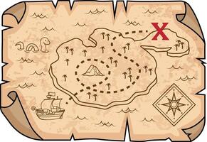 Treasure map with a location marked illustration vector