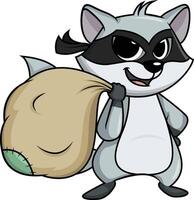 Raccoon thief carrying loot illustration vector