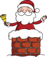 Santa claus in a chimney ringing a christmas bell illustration vector