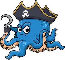 Cute octopus pirate illustration vector
