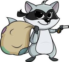 Criminal raccoon holding pistol illustration vector