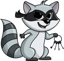 Raccoon burglar holding keys illustration vector