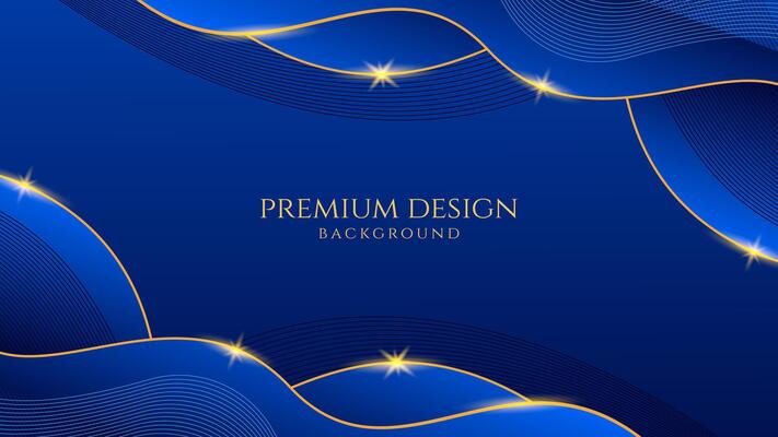Dark blue luxury premium background with shining gold line waves, suitable for banners, wallpapers, brochures and posters. illustration
