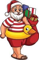 Summer santa claus holding gift bag illustration vector