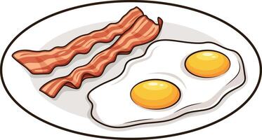 Eggs and bacon on plate illustration vector