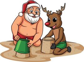 Summer santa claus building sand castle illustration vector