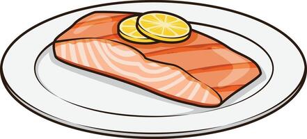 salmón en plato ilustración vector
