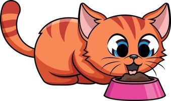 Cat eating food illustration vector