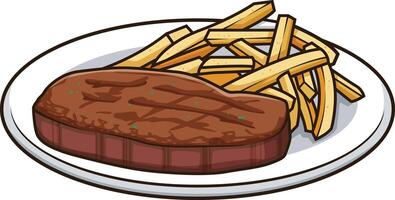 Steak and french fries illustration vector