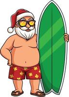 verano Papa Noel claus con tabla de surf ilustración vector