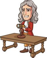 Isaac Newton inventando reflejando telescopio ilustración vector