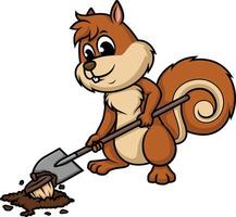 Squirrel hiding nuts illustration vector