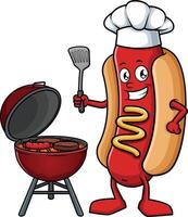Hot dog grilling illustration vector