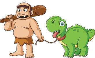 Caveman with dinosaur dog illustration vector