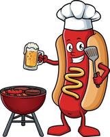 Hot dog cooking on the grill illustration vector