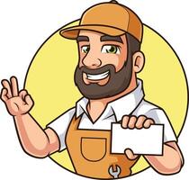 Handyman holding business card illustration vector