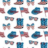 American cowboy symbols seamless pattern for Independence day. Isolated on white background. Patriotic holiday decor vector