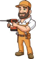 Hard-working handyman drilling illustration vector