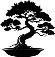 un negro silueta de un bonsai árbol vector