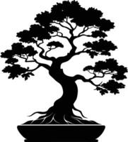 un negro silueta de un bonsai árbol vector