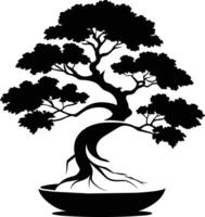 un negro silueta de un bonsai árbol vector