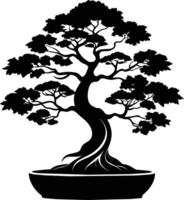 un negro silueta de un bonsai árbol vector