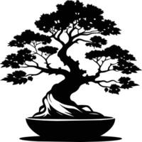 A black silhouette of a bonsai tree vector