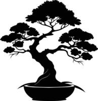 A black silhouette of a bonsai tree vector