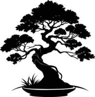 un negro silueta de un bonsai árbol vector